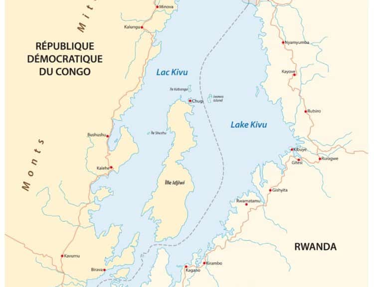Carte du lac Kivu est-africaine, République démocratique du Congo, Rwanda